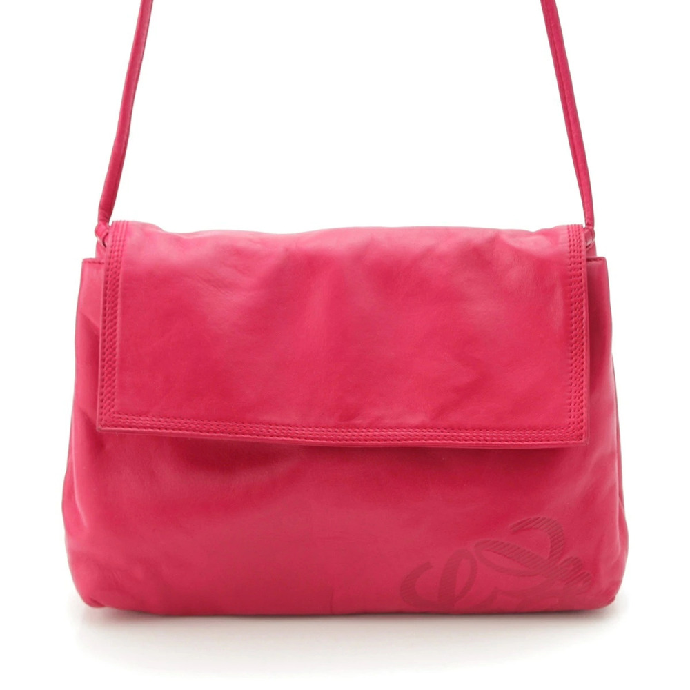Loewe Nappa Leather Shoulder Bag Anagram Embossed Pink